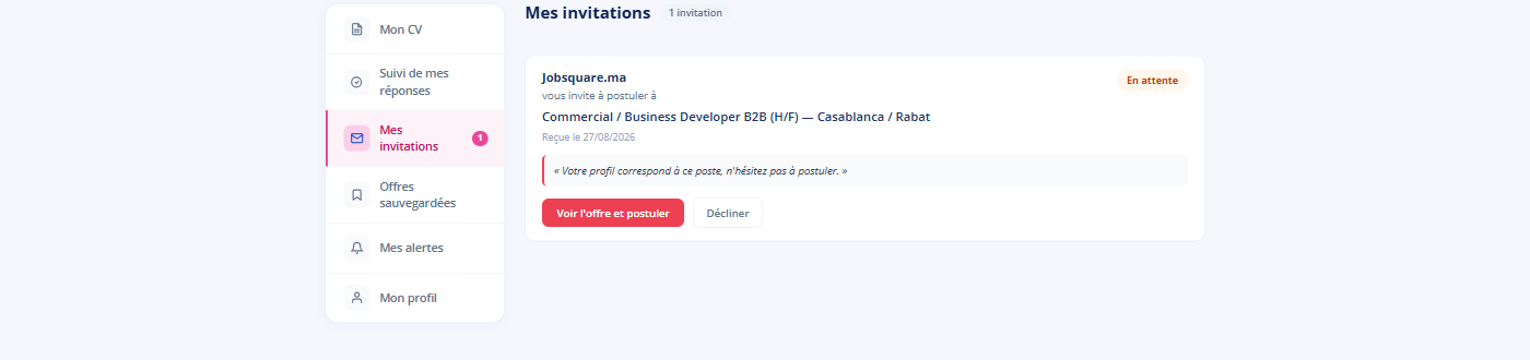 Les invitations reçues des recruteurs
