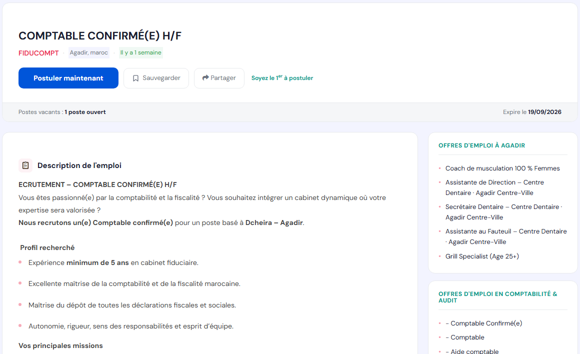 Une annonce complete : intitule clair, entreprise, lieu, et une description structuree