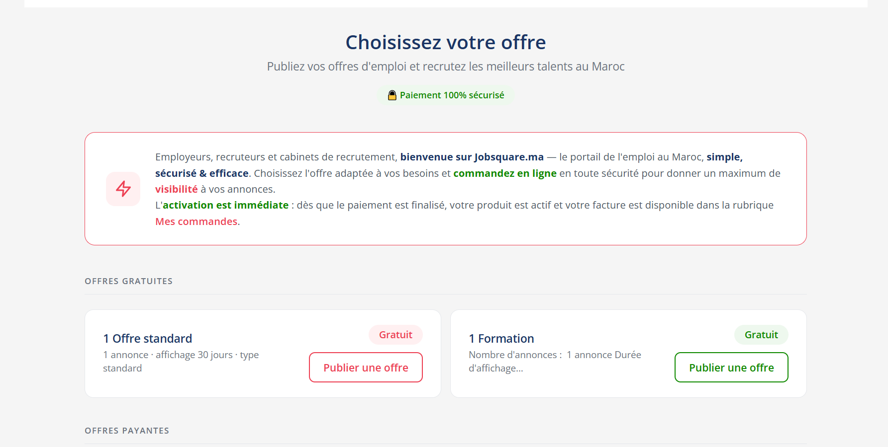 L ecran de choix du produit de publication